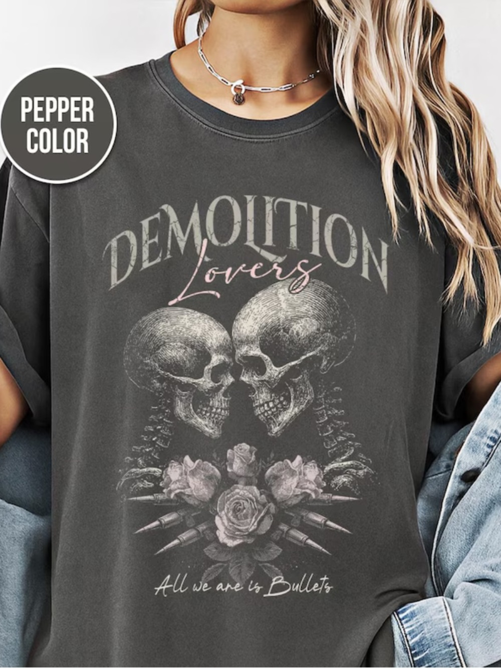 Comfort Colors Demolition Lovers Graphic Tee, Vintage Skull and Rose Graphic
